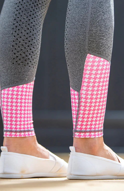 BARE Youth Performance Riding Tights - Grey with Pink Houndstooth