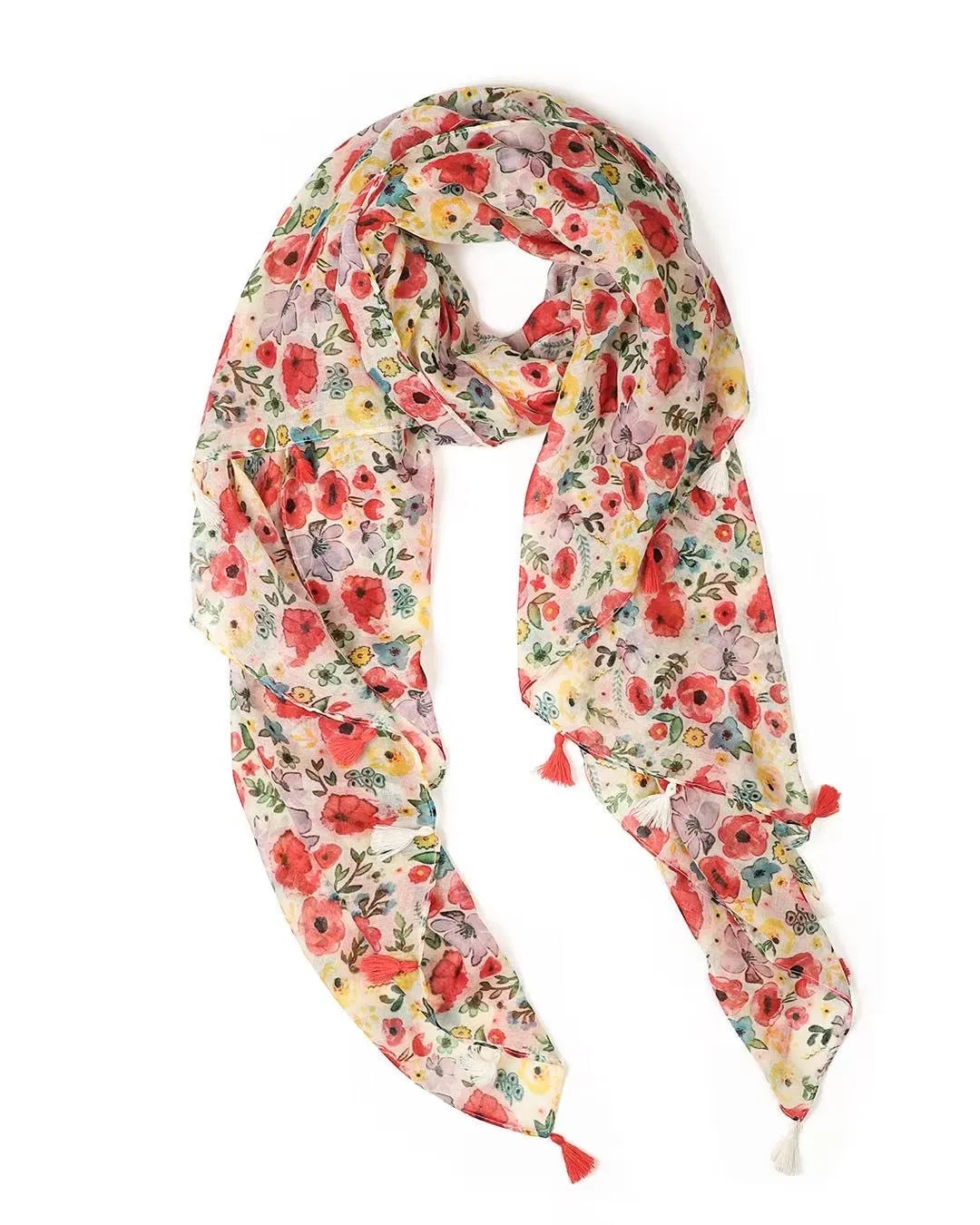 Poppy Red Floral Lightweight Scarf