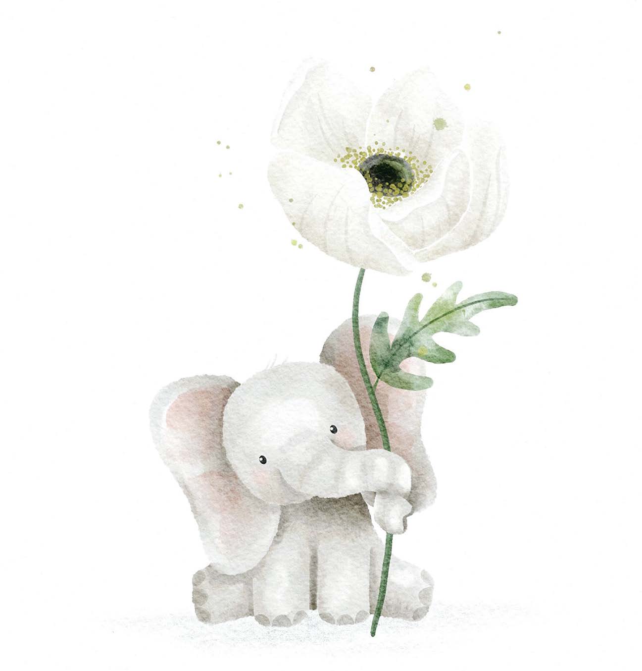 Mini Card - Elephant Holding Poppy