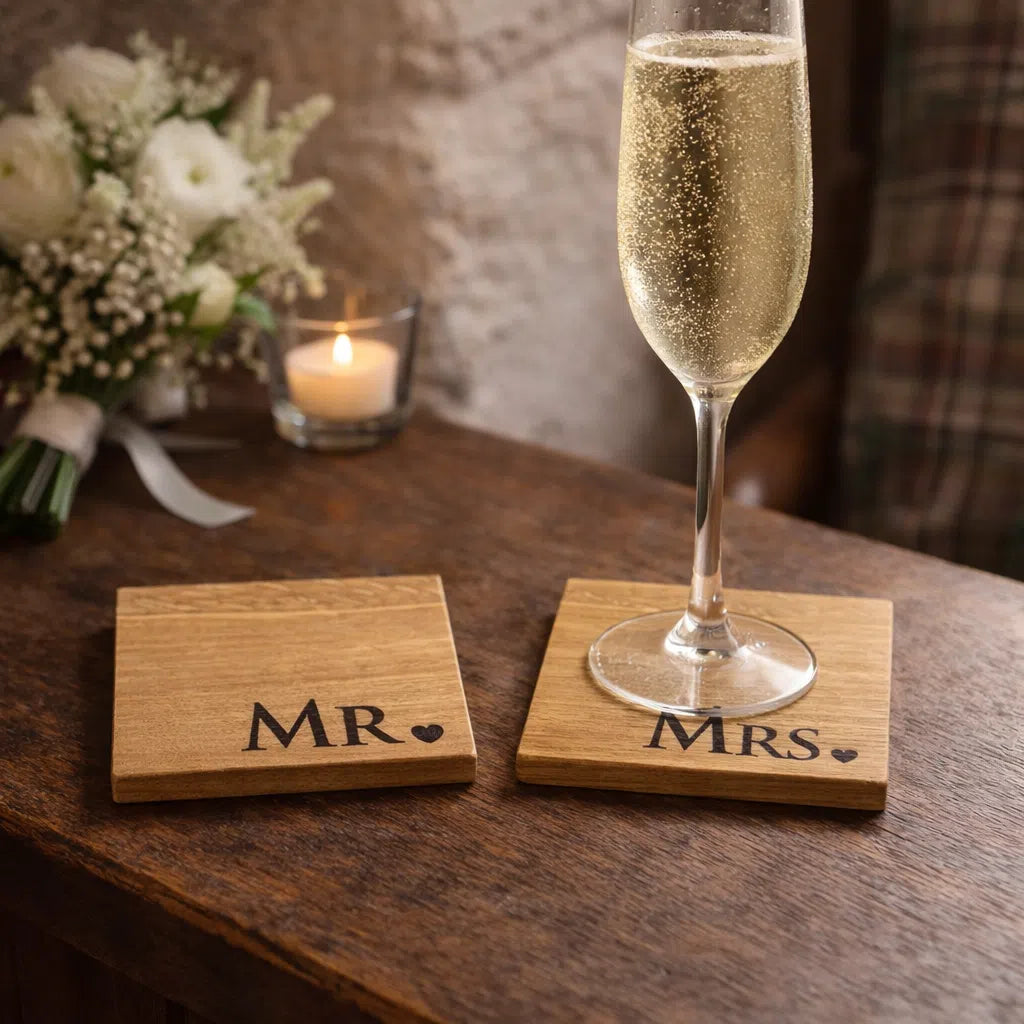 Oak Coasters - Mr & Mrs