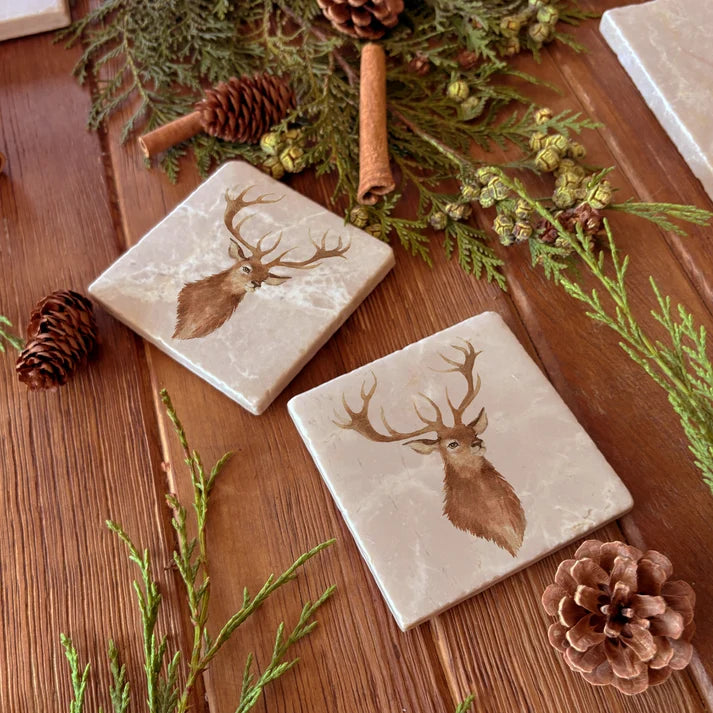 The Humble Hare - Stag Head Coasters (pair)