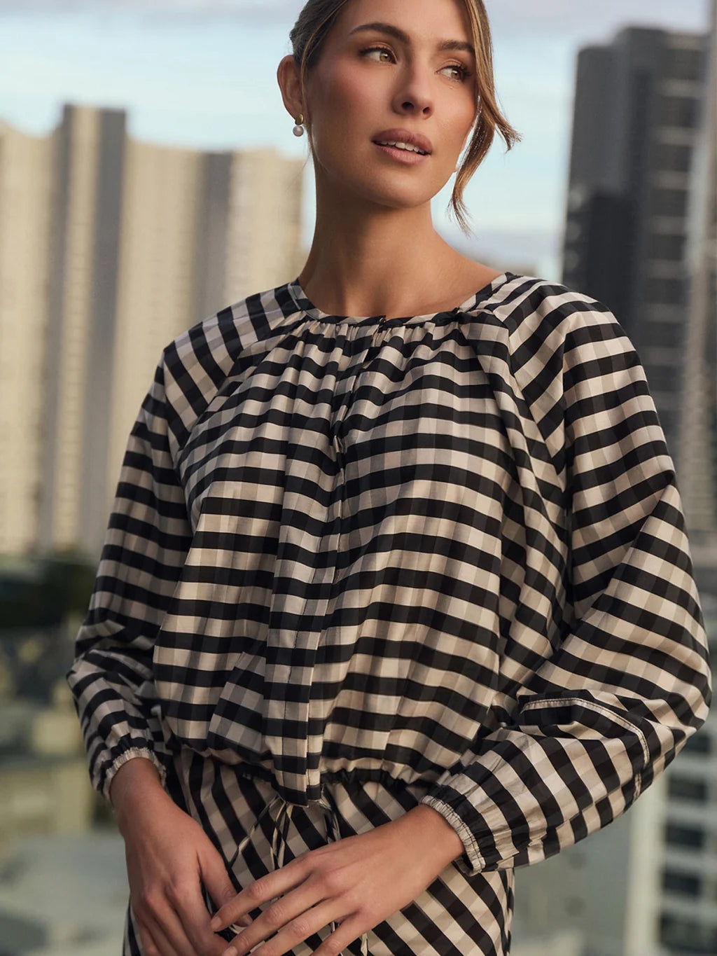 Yasmine Raglan Sleeve Gingham Top