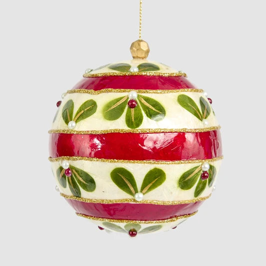 Red with Green Leaf Capiz Bauble