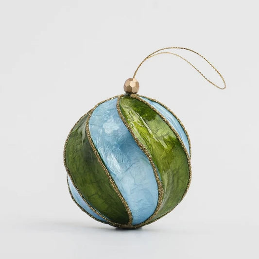 Twirl Handpainted Capiz Bauble - Green &amp; Blue