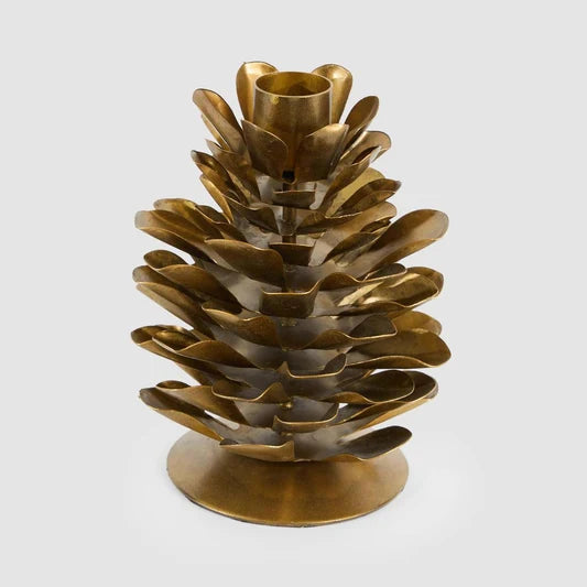 Antiqued Metal Pinecone Candle Stand