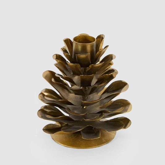 Antiqued Metal Pinecone Candle Stand