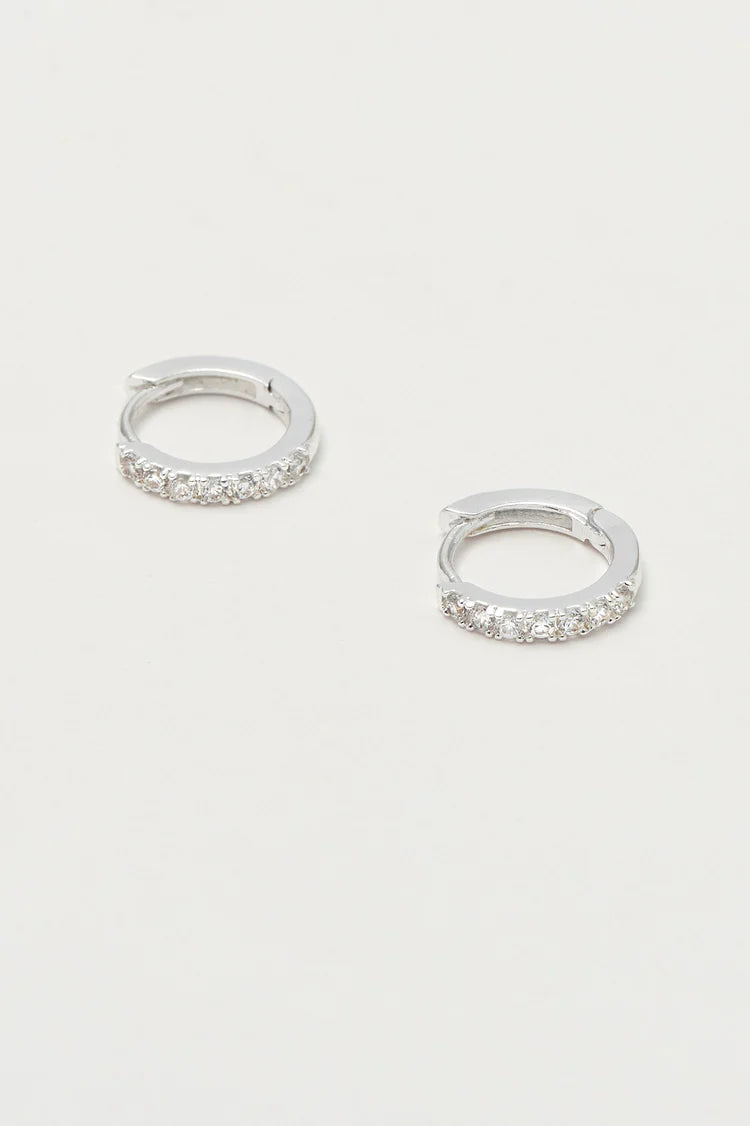 EB - Pave Set Hoop Earrings with White Cz Silver Plated