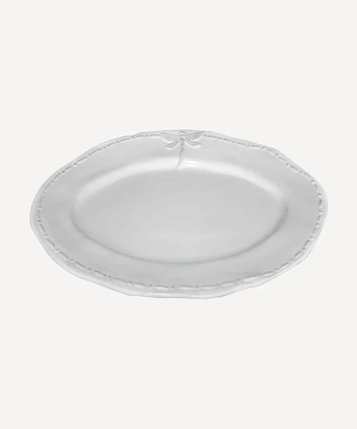 Dragonfly Stoneware White Oval Platter