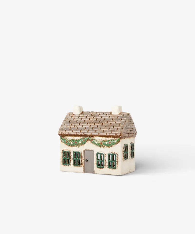 Christmas Tea Light House Green with Wreath Small