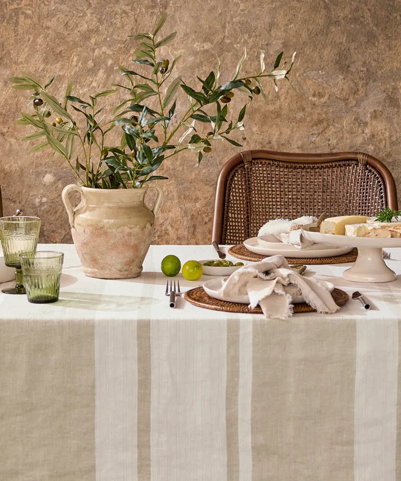 Striped Linen Tablecloth Stone