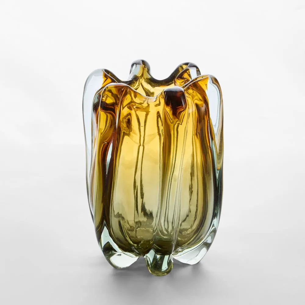 Solenne Handblown Glass Vase - Amber &amp; Green Ombre