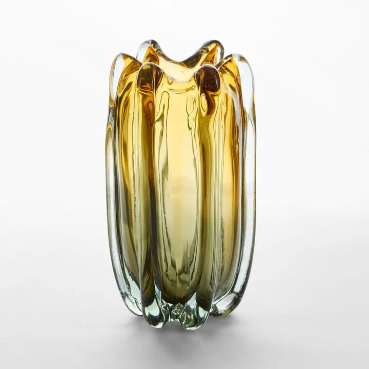 Solenne Handblown Glass Vase - Amber & Green Ombre
