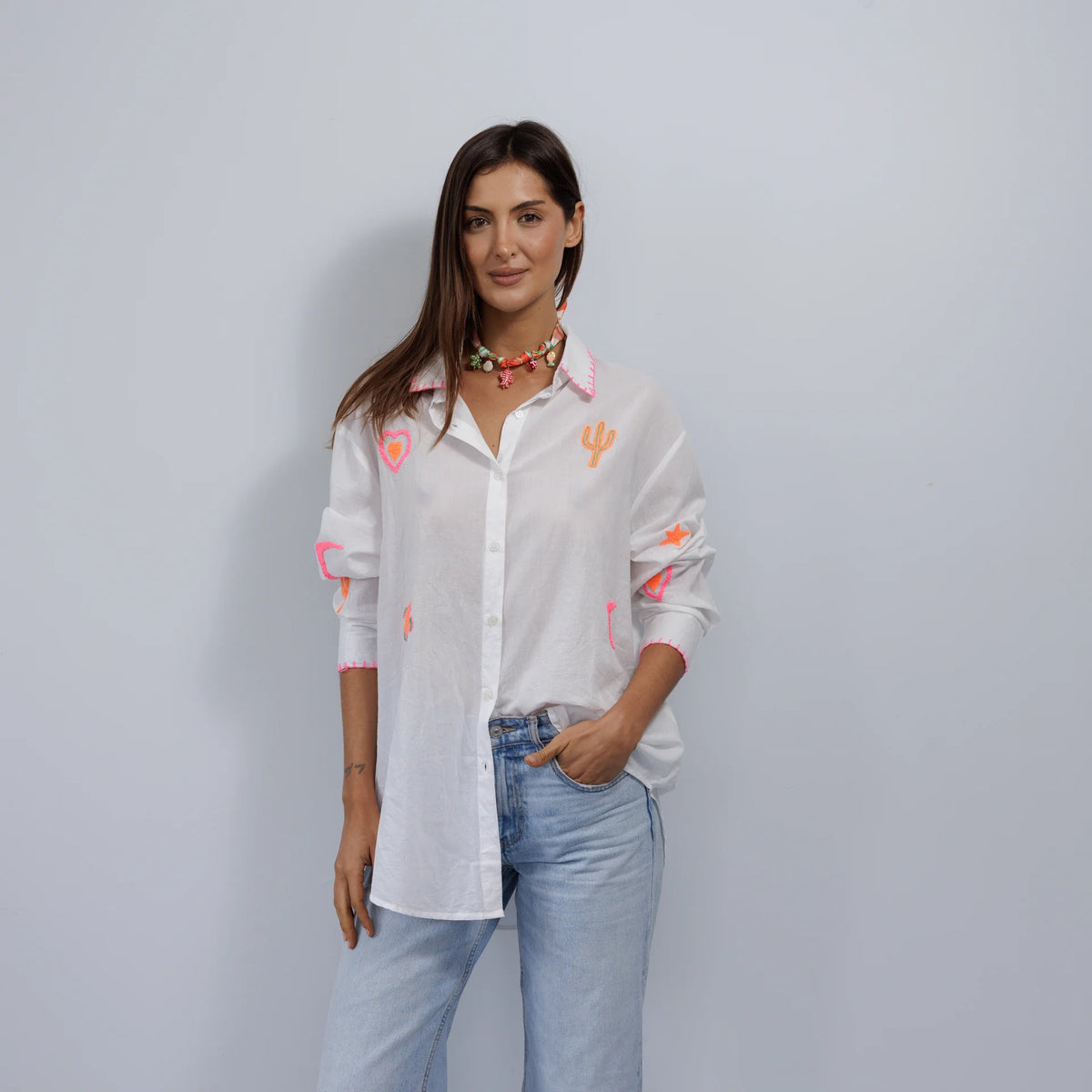 Shirt - White Shirt with Fluoro Motif