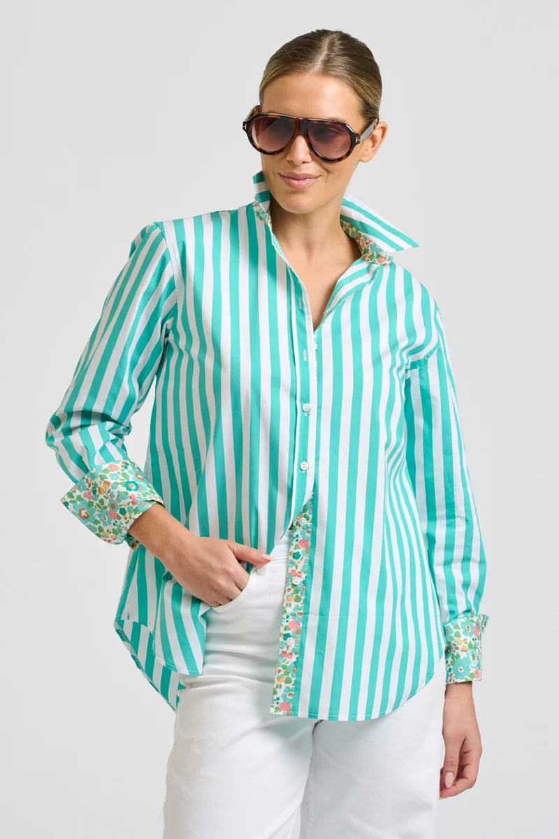 Elodie - Marine Stripe with Floral Trim