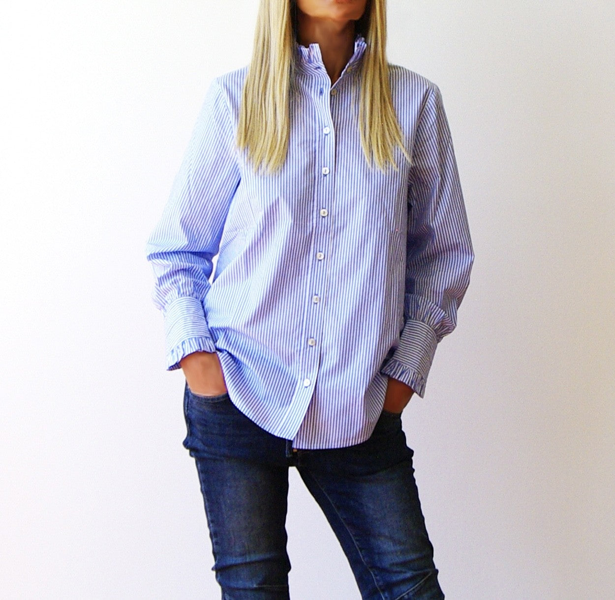 Lottie Digital Print Pale Blue & White Stripe Shirt