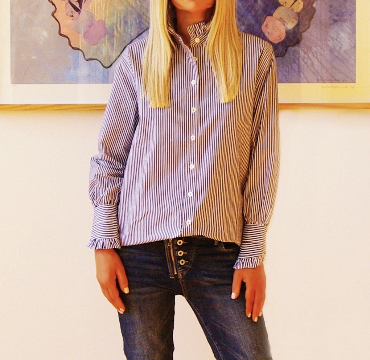 Lottie Digital Print Navy &amp; White Stripe Shirt