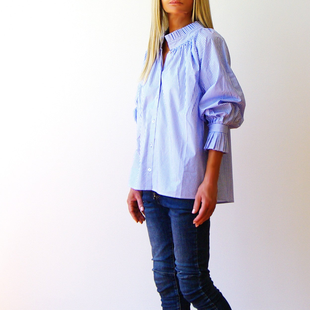 Olive Shirt - Stripe Azure & White