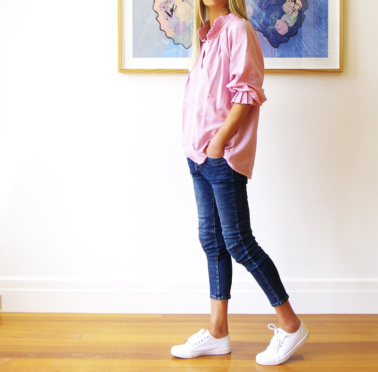 Olive Shirt - Stripe Pink & White