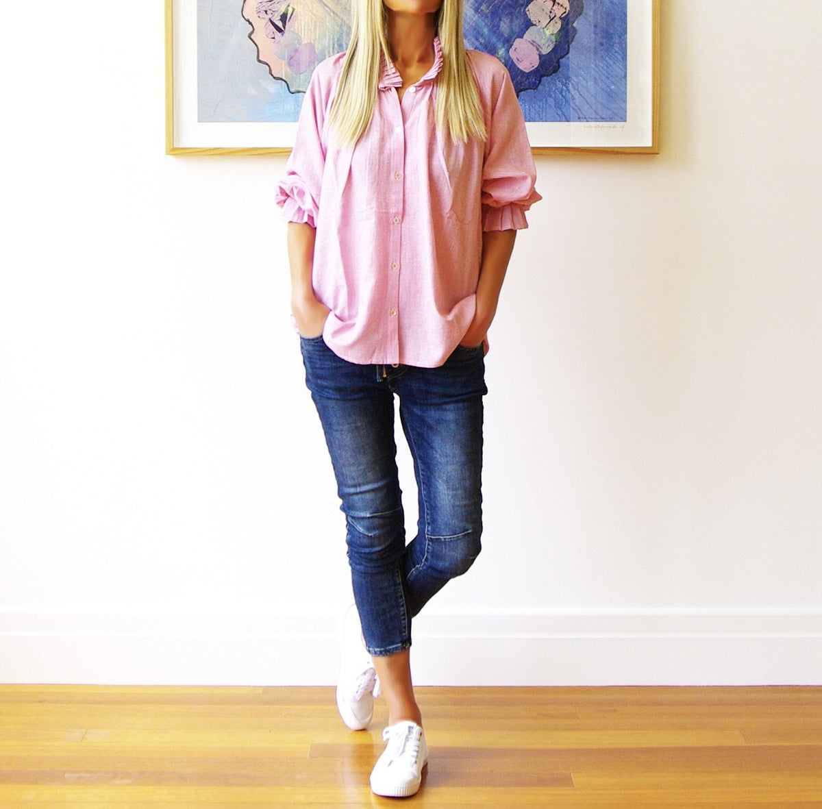Olive Shirt - Stripe Pink &amp; White