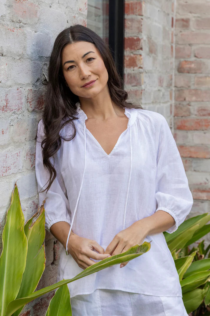 Ruffle Neck Top - White