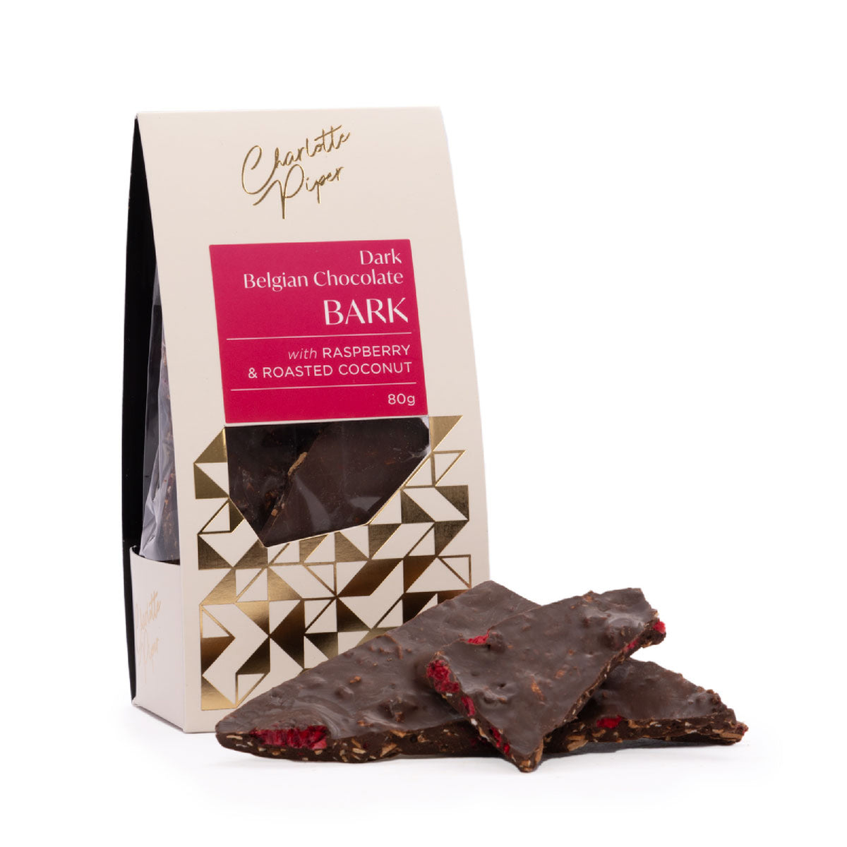 Mill &amp; Hide - Gourmet Brands - Charlotte Piper Dark Chocolate Bark - Raspberry &amp; Roasted Coconut