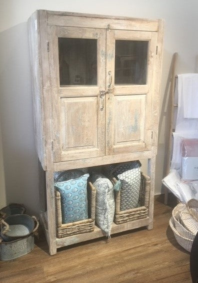 Mill & Hide - T & C Furniture - Indian Glass Top Cabinet with Shelf