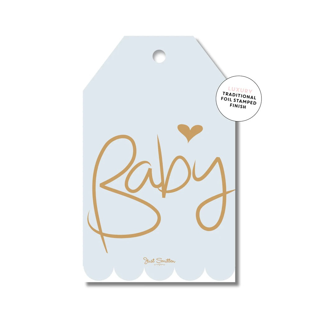 Mill & Hide - Just Smitten - Gift Tag - Frilly Baby Script Blue