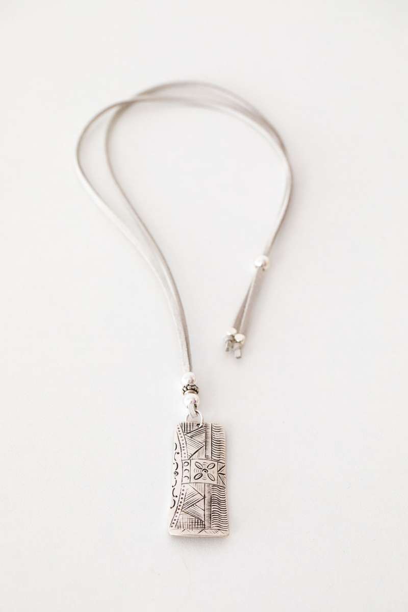 Mill &amp; Hide - Lisa B Jewellery - Aztec Silver Rectangle Necklace