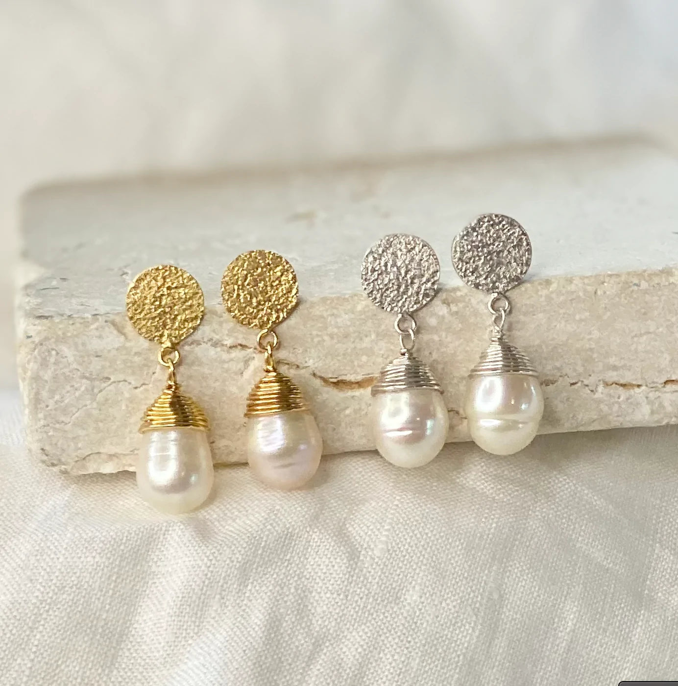 Mill & Hide - Greenwood Designs - Silver Pearl Drop Earrings
